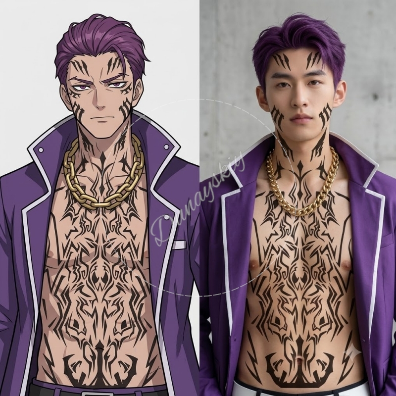 Anime Cosplay Face - Matthias Ricardo Siyah Tribal Desenli Yüz