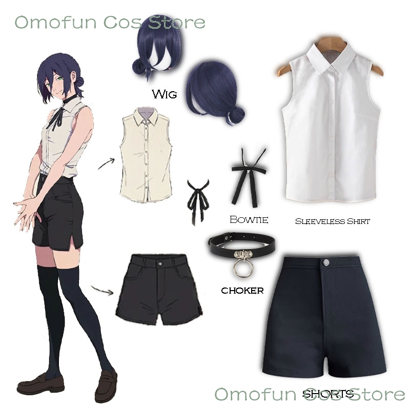 Anime Cosplay Dance - Reze Cosplay Kostüm Kolsuz Gömlek Peruk